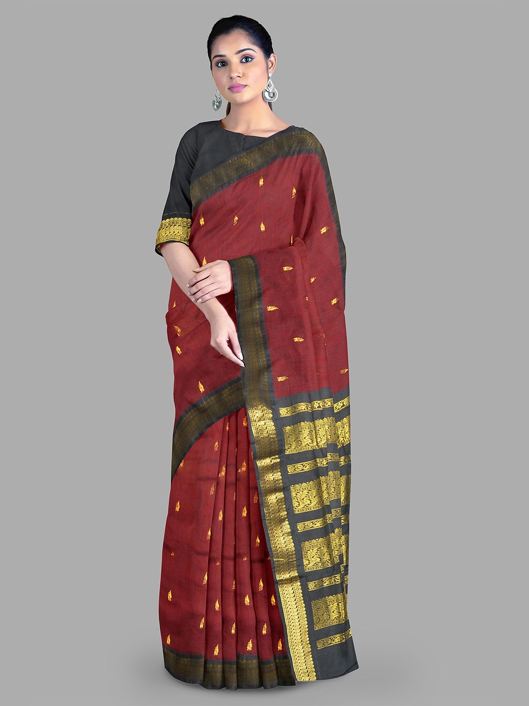 

The Chennai Silks Women Woven Design Ethnic Motifs Zari Saree, Maroon