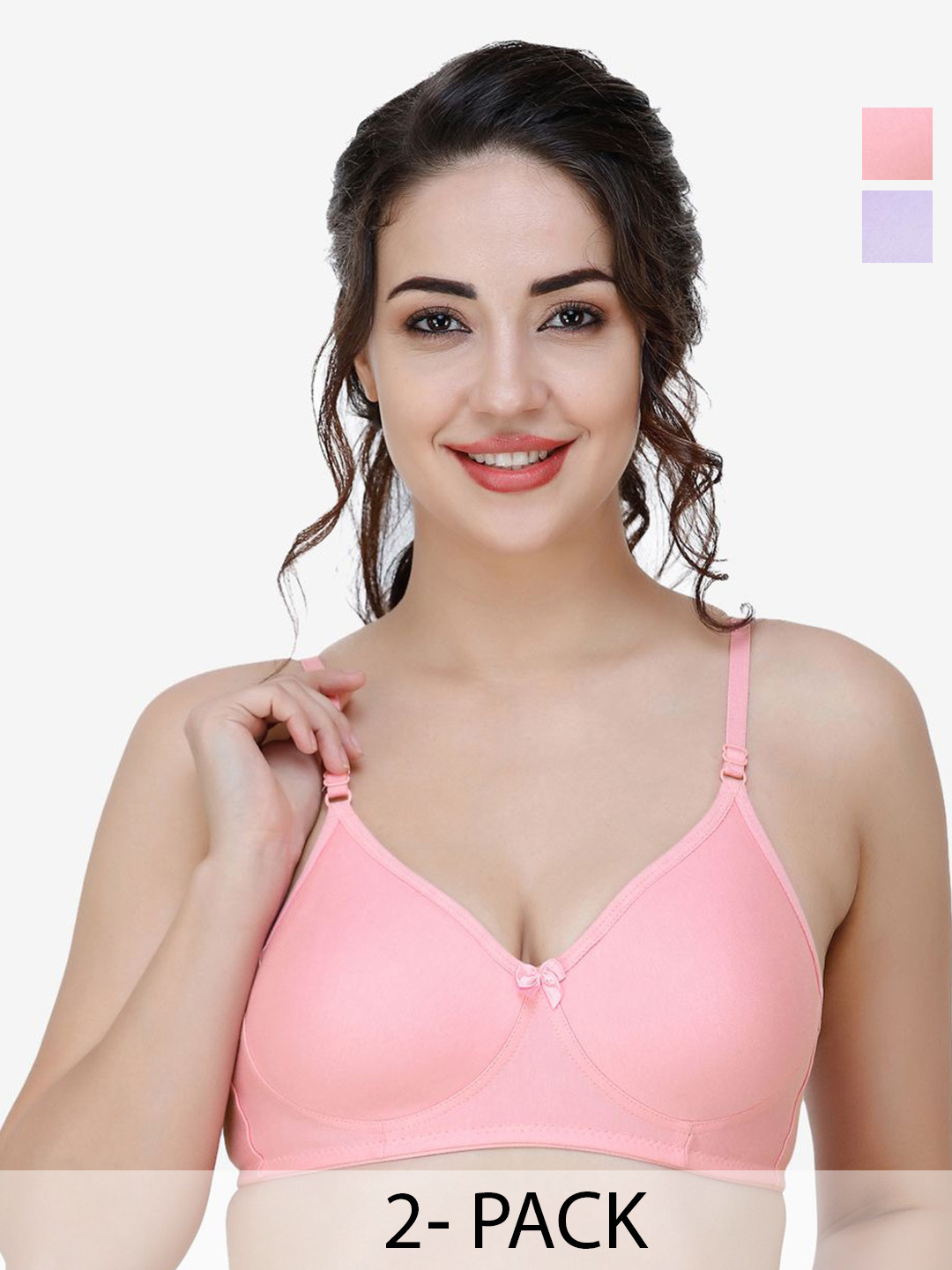 

Docare Women Pack of 2 Full Coverage T-shirt Non Padded Bra, Pink