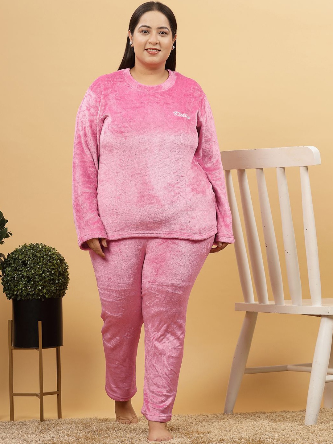 

KLOTTHE Women Plus Size Woolen Night Suit, Pink