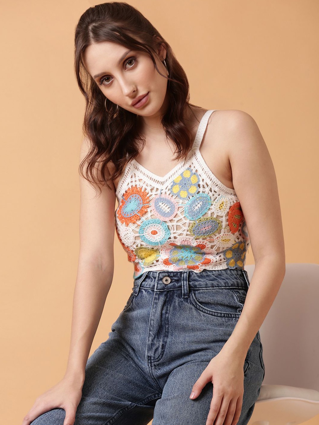 

SHOWOFF Crochet Crop Top, White