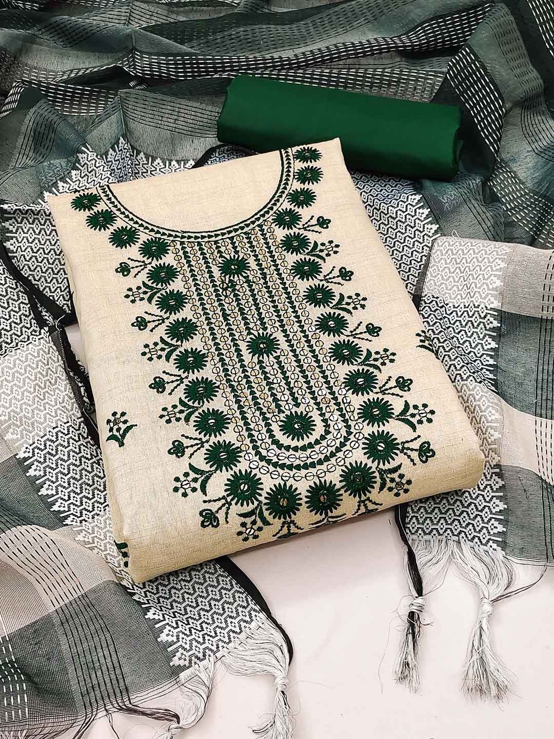 

Ishin Floral Embroidered Sequinned Unstitched Dress Material, Green
