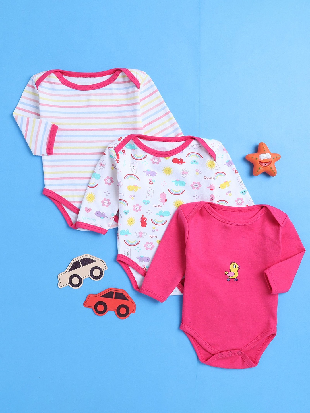 

BUMZEE Infant Girls Pack Of 3 Cotton Bodysuits, Pink