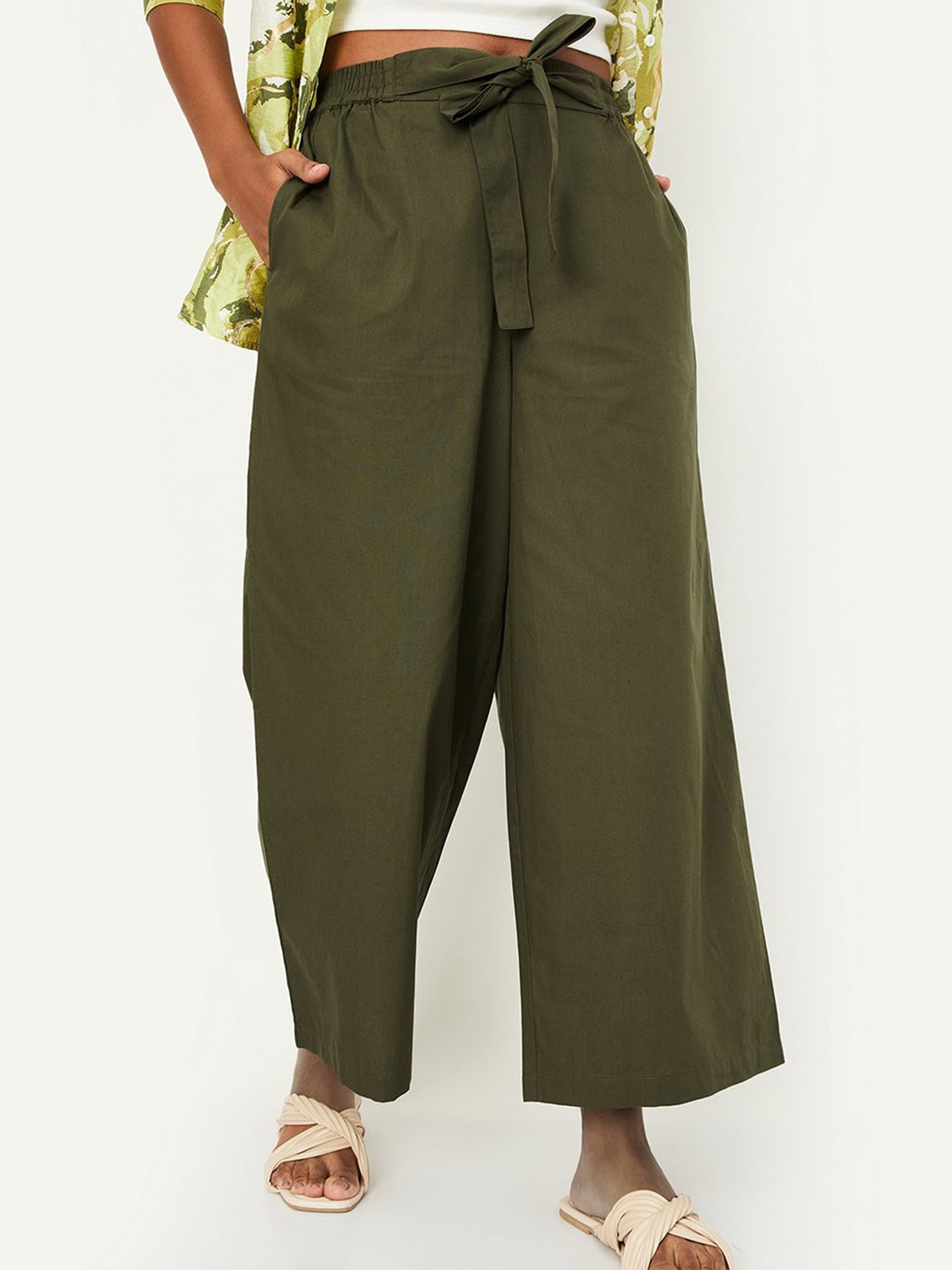 

max Women Solid Palazzos, Olive