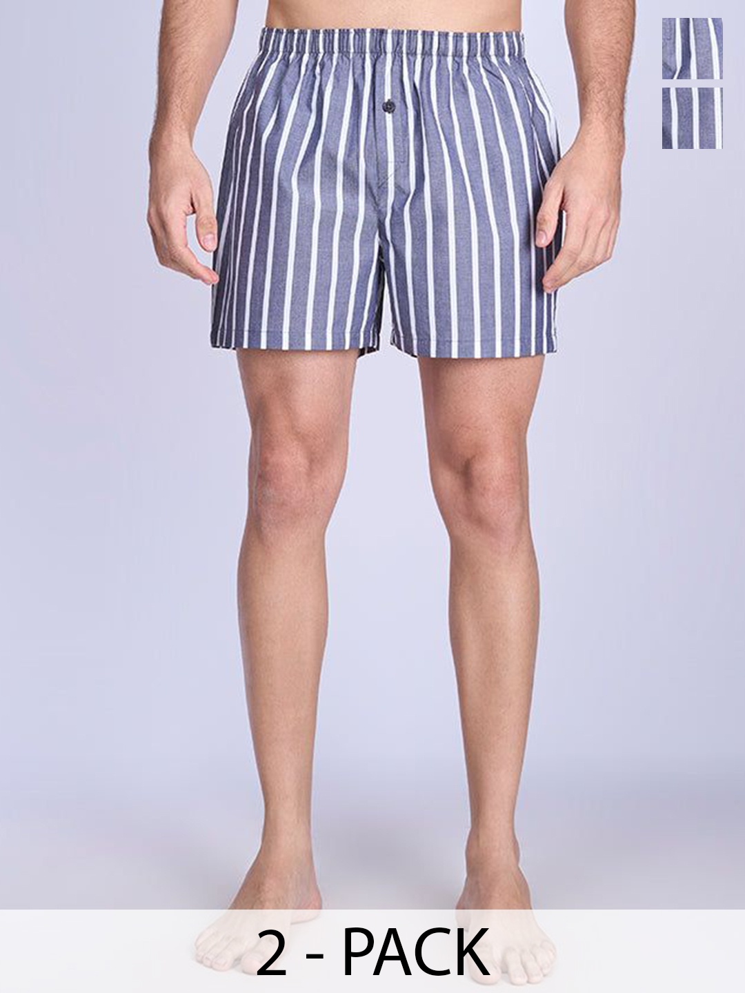 

Ramraj Pack Of 2 Cotton Striped Woven Boxers RAMSHORTS_WS21, White