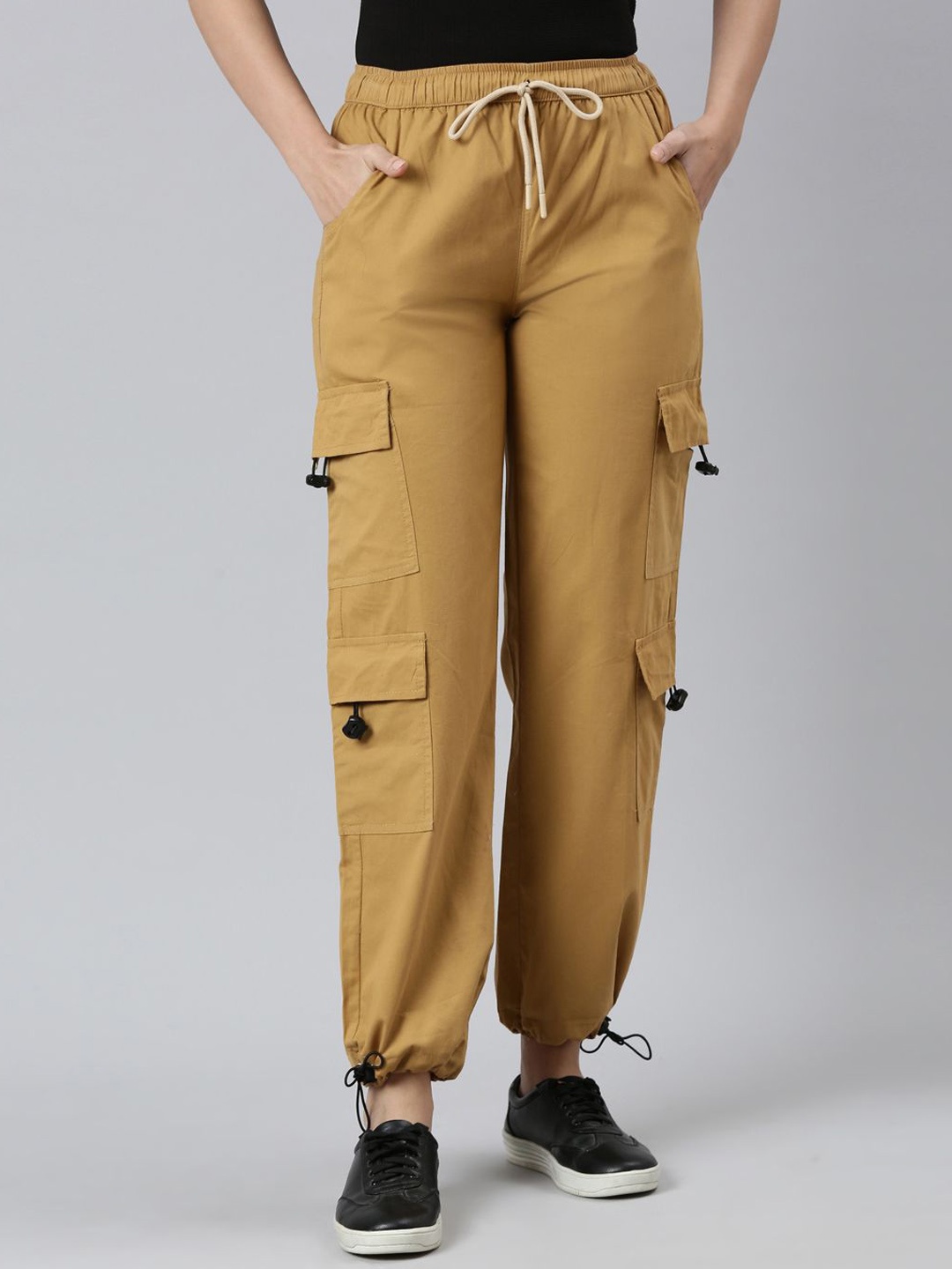 

ZHEIA Women Loose Fit High-Rise Cargos Trousers, Mustard