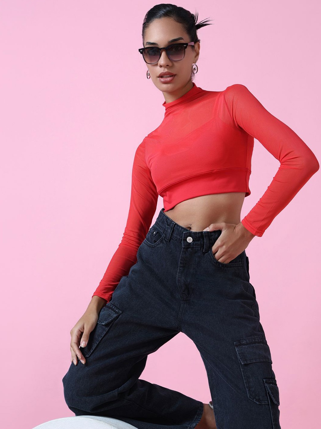 

SHOWOFF Net Crop Top, Red