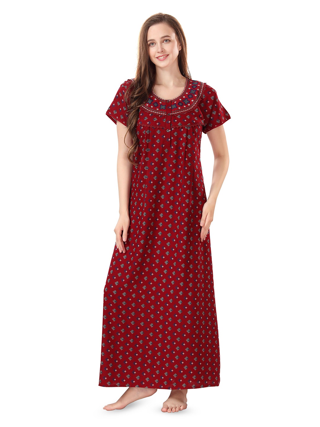 

Soulemo Women Printed Maxi Nightdress, Red
