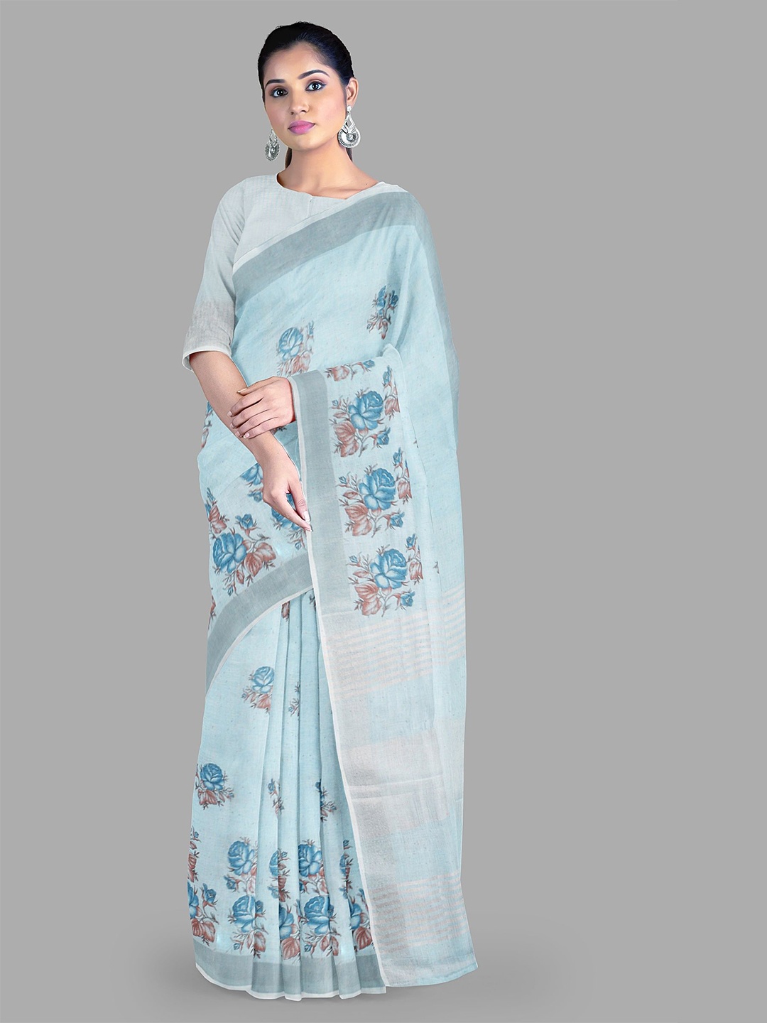 

The Chennai Silks Floral Zari Saree, Blue