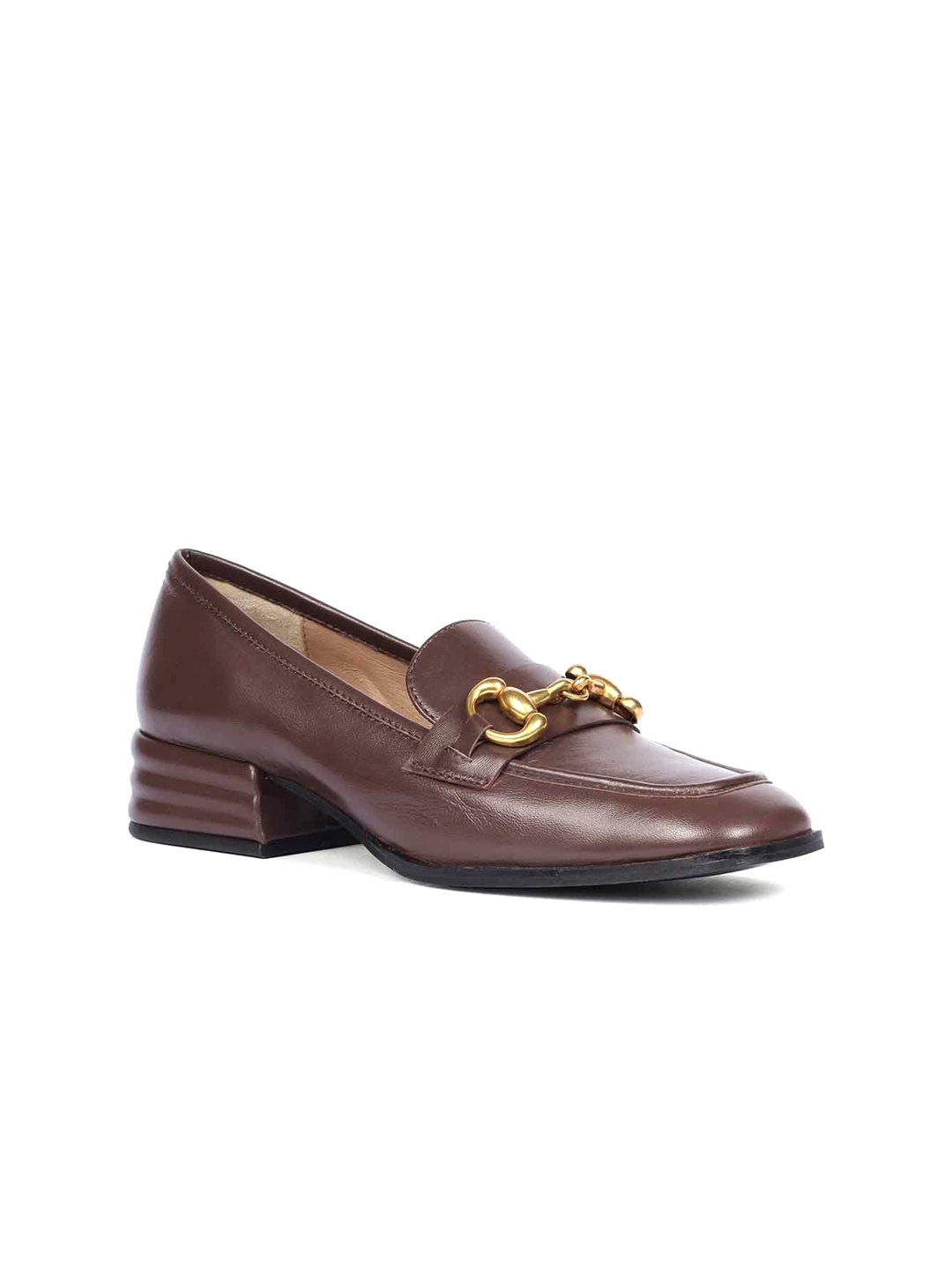 

Saint G Leather Block Pumps with Buckles, Coffee brown