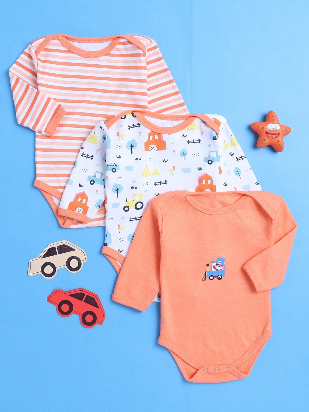 

BUMZEE Infant Boys Pack Of 3 Cotton Bodysuits, Orange