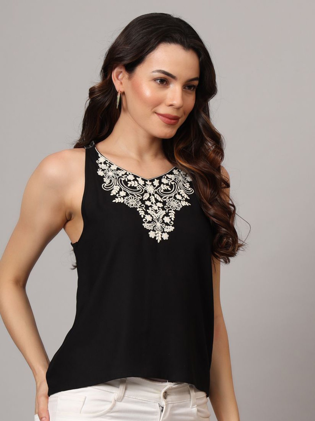 

Anouk Rustic Embroidered Top, Black
