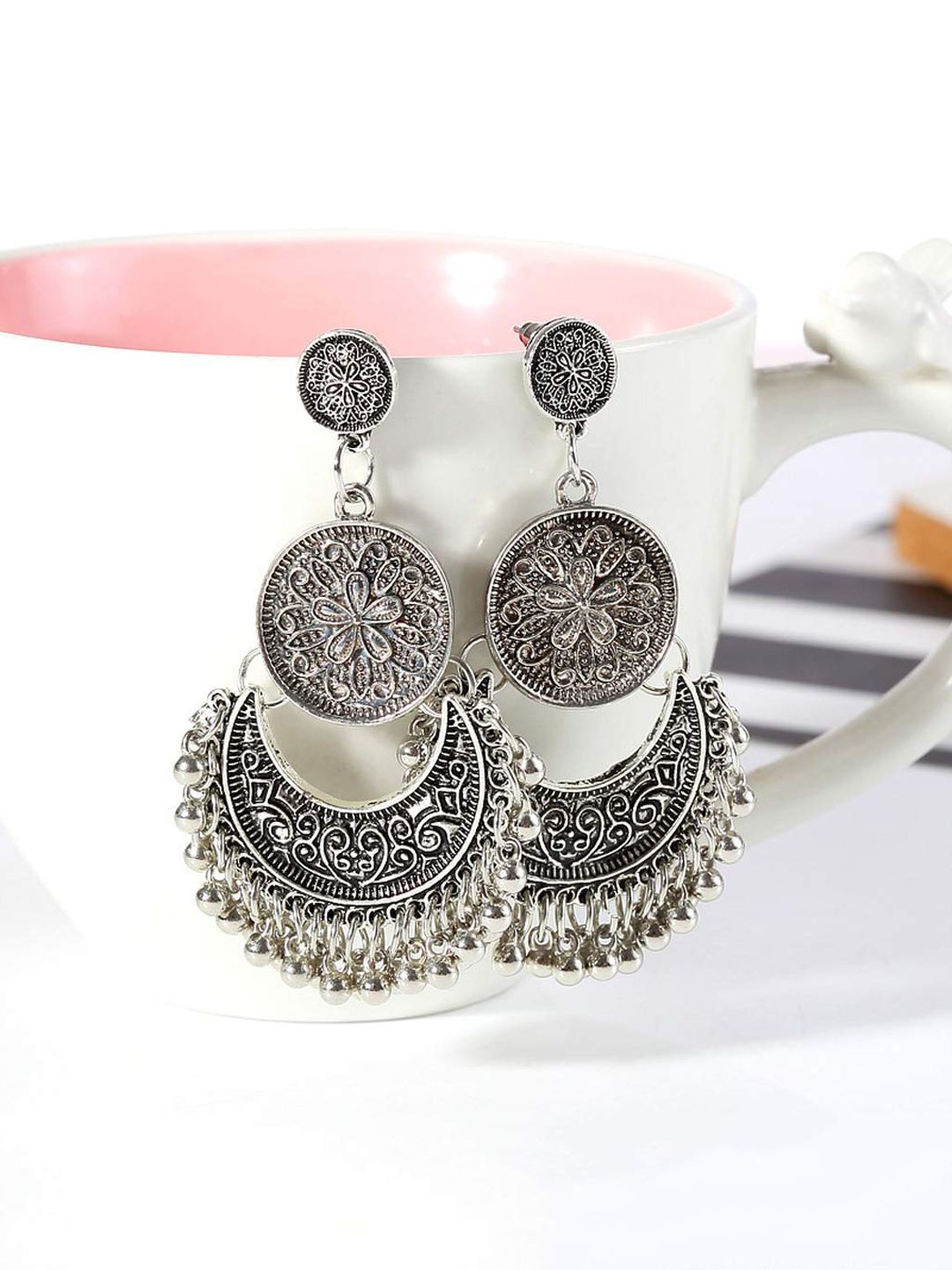 

VAGHBHATT Oxidized Silver-Plated Classic Chandbalis