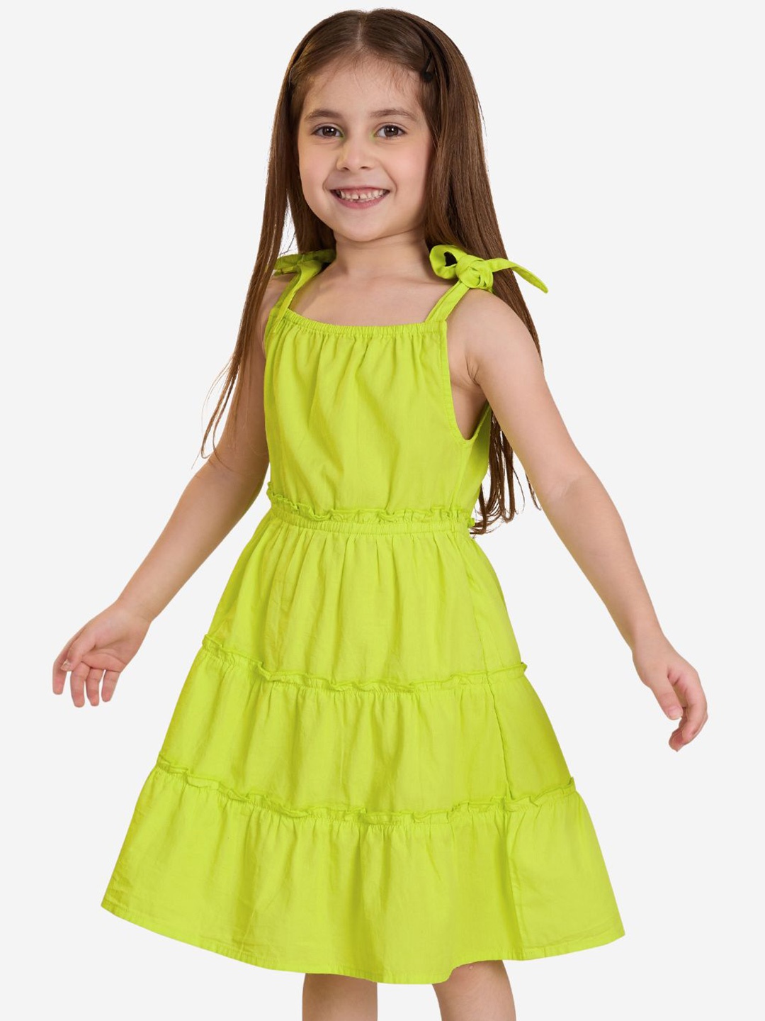 

The Souled Store Girls Shoulder Straps Cotton Fit & Flare Dress, Lime green