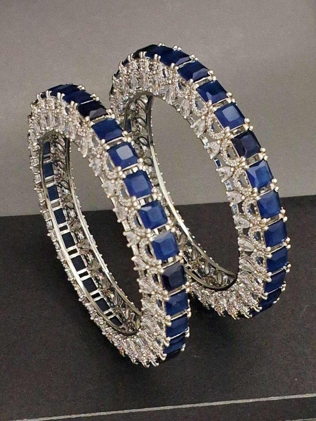

Zevarly Set Of 2 Silver-Plated American Diamond Studded Bangles