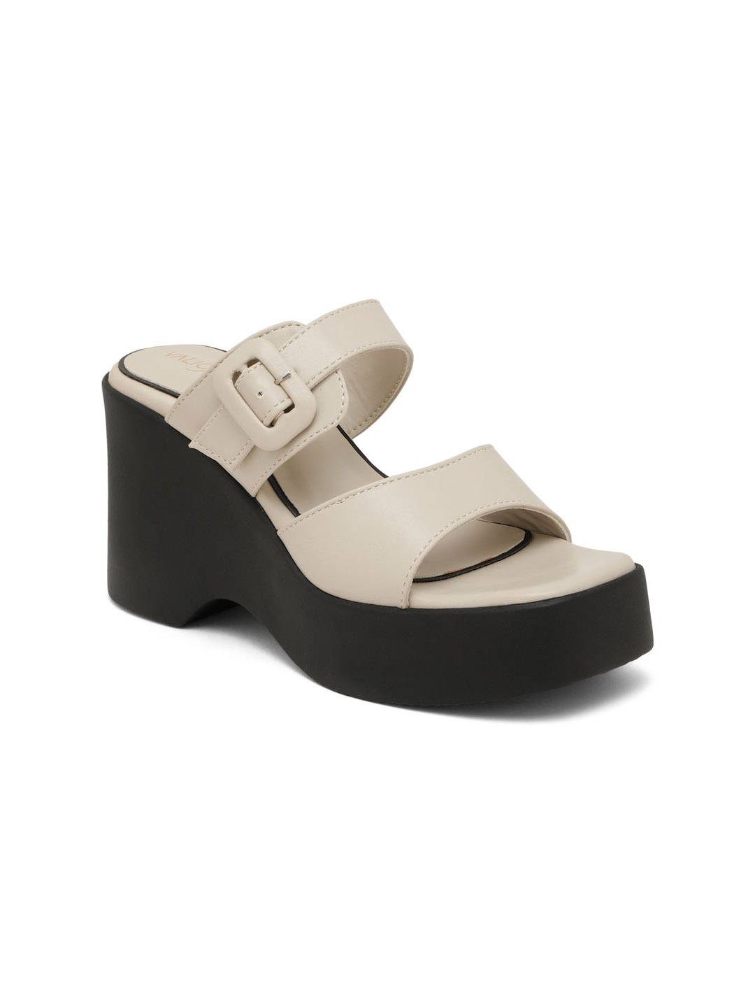 

VALIOSAA Wedge Peep Toes with Buckles, Cream