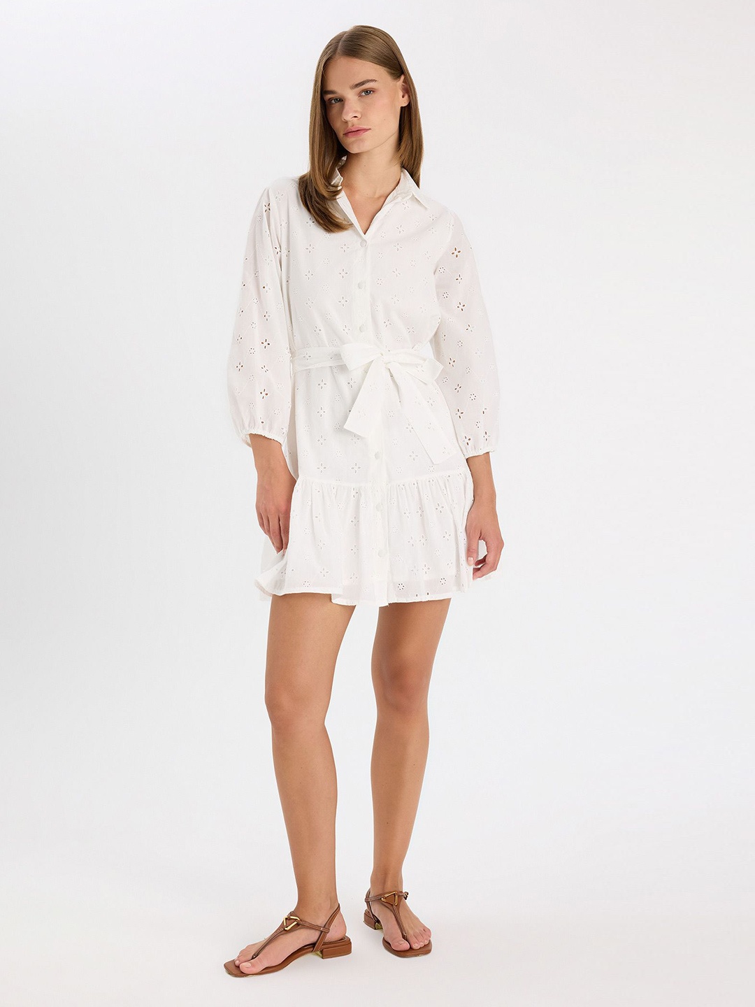 

DeFacto white solid cotton Shirt Dress