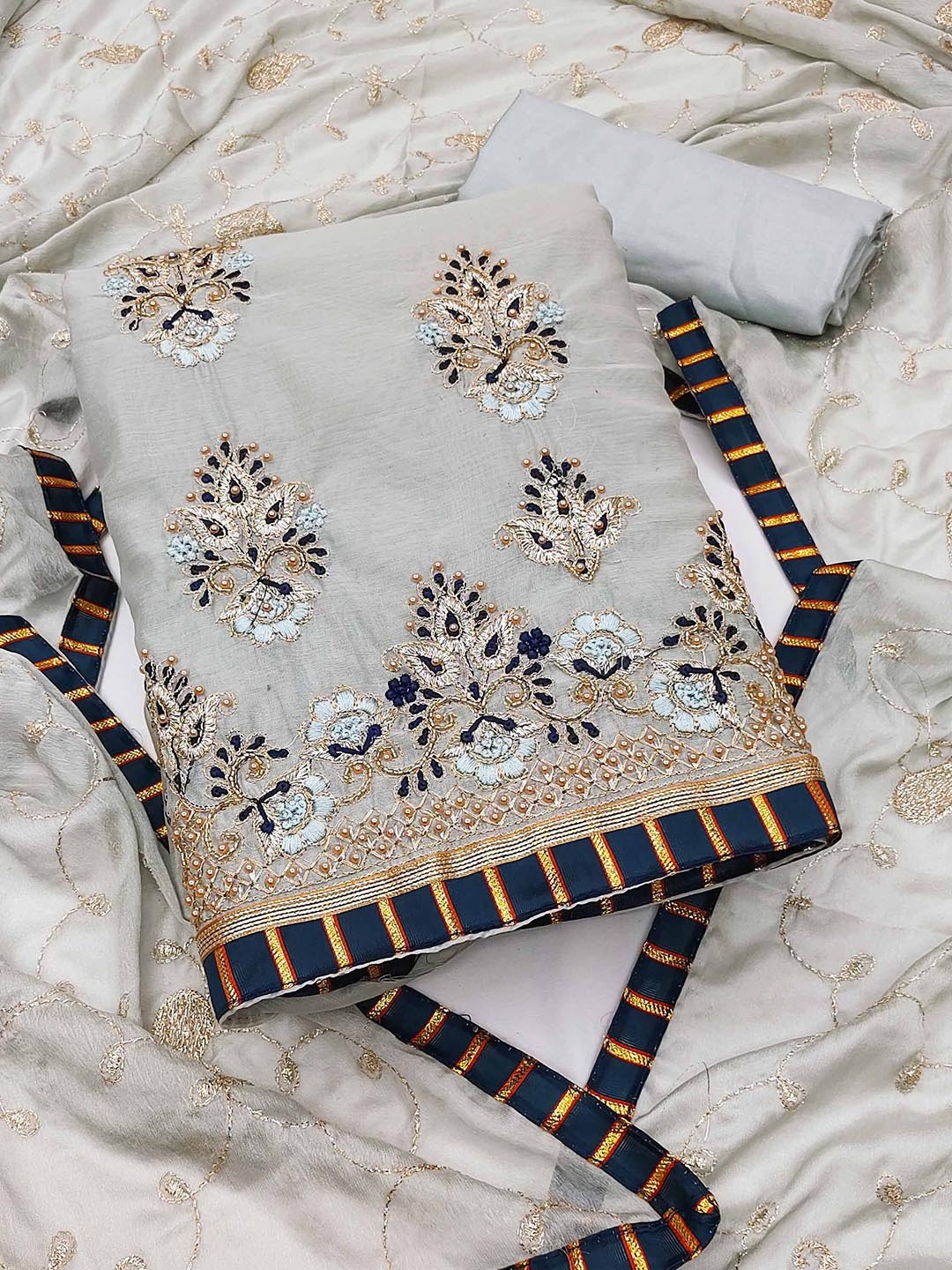 

Ishin Ethnic Motifs Embroidered Unstitched Dress Material, Grey