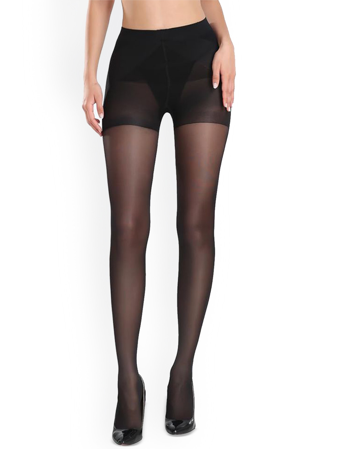 

KRENOZ High-Waist Solid Sheer Pantyhose Basic Stockings, Black