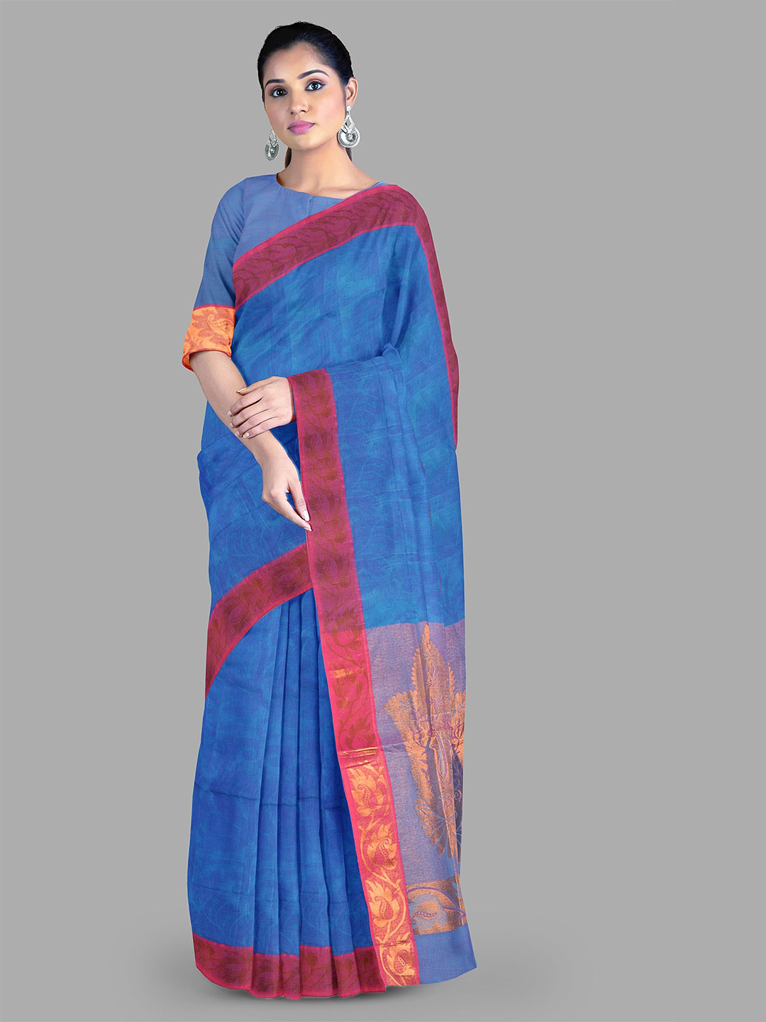 

The Chennai Silks Floral Traditional Pure Cotton Kovai Saree With Zari, Blue