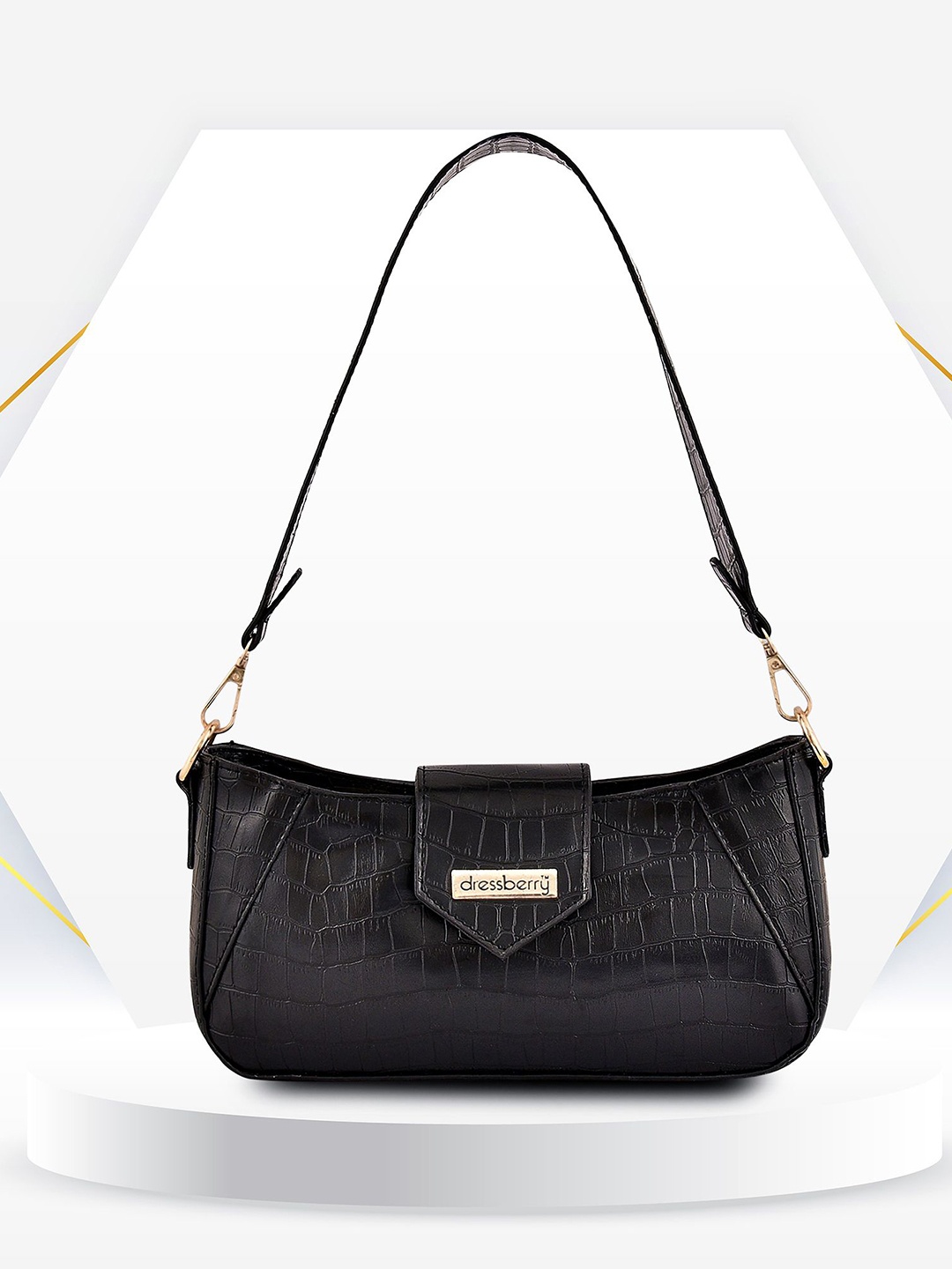 

DressBerry Textured PU Structured Sling Bag with Quilted, Black