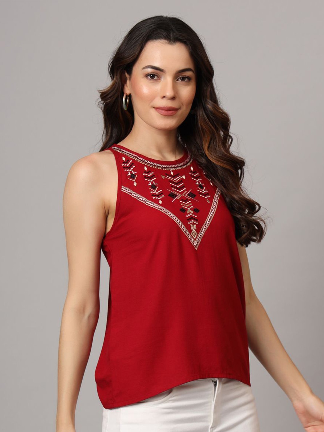 

Anouk Rustic Embroidered Top, Maroon