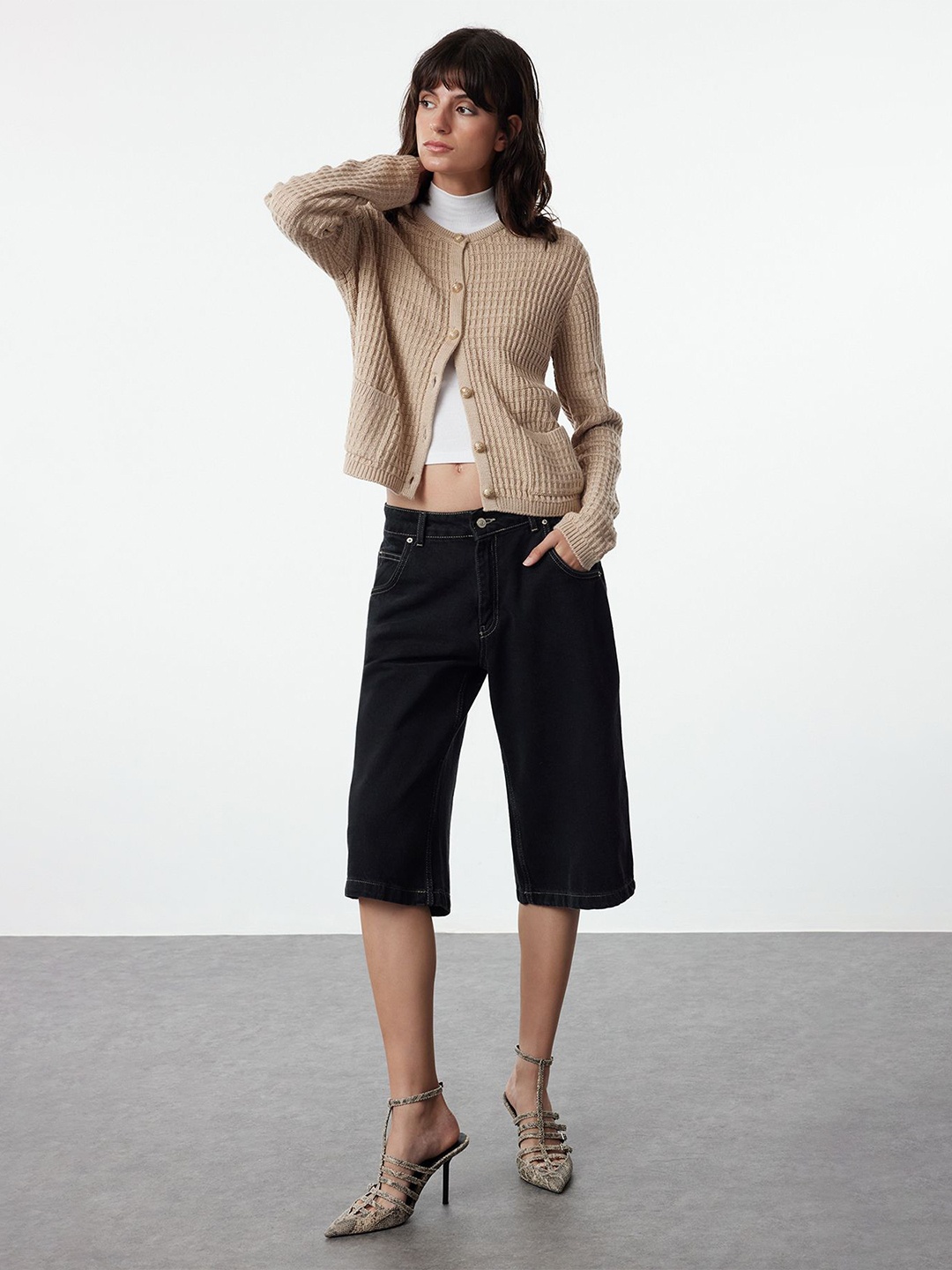 

Trendyol Women Ribbed Cardigan, Taupe