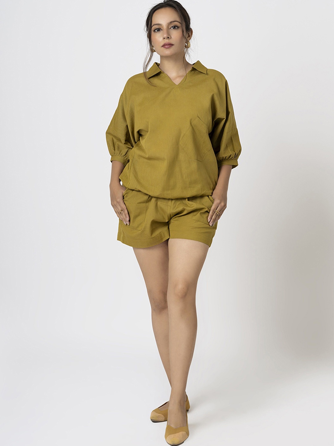 

BOONS n PERKKS Pure Cotton Top With Shorts, Mustard