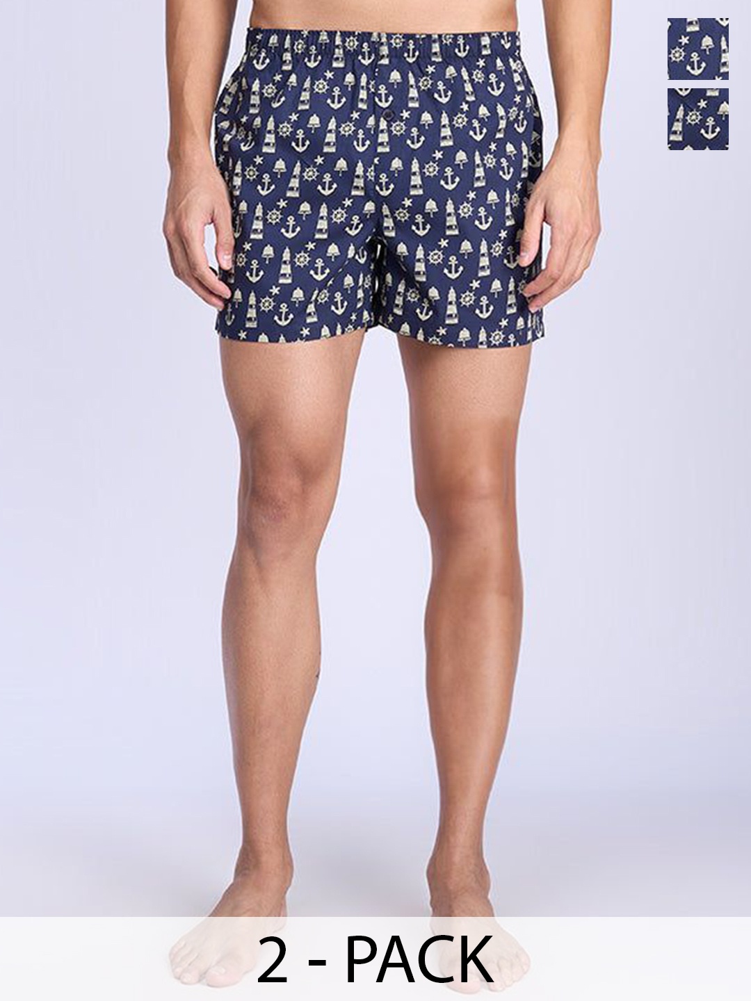 

Ramraj Pack Of 2 Cotton Printed Woven Boxers RAMSHORTS_WS18, Navy blue