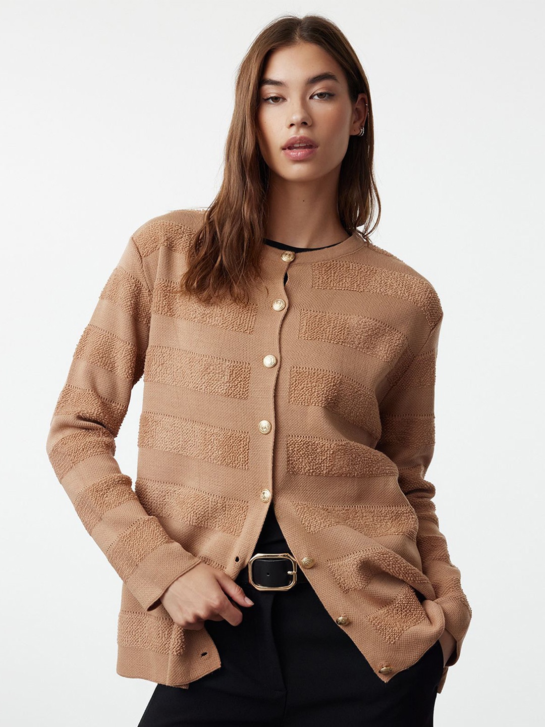 

Trendyol Women Striped Cardigan, Beige