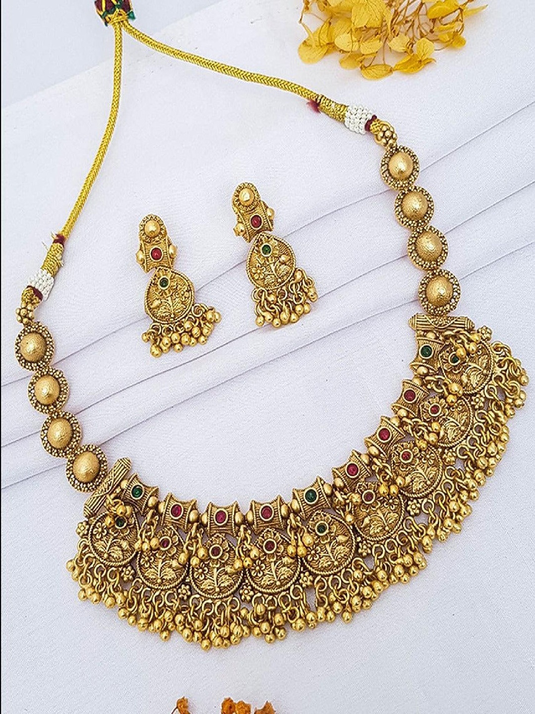 

GRIIHAM Gold-Plated CZ Studded & Beaded Jewellery Set