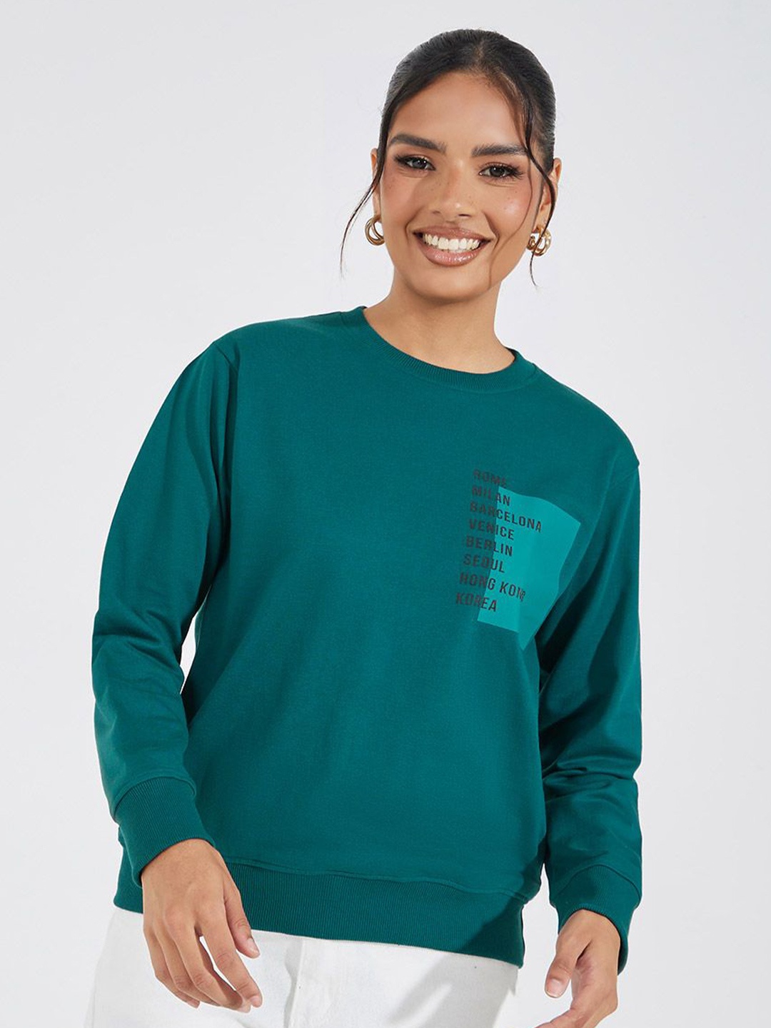 

Styli Women Graphic Printed Regular Fit Sweatshirt, Teal