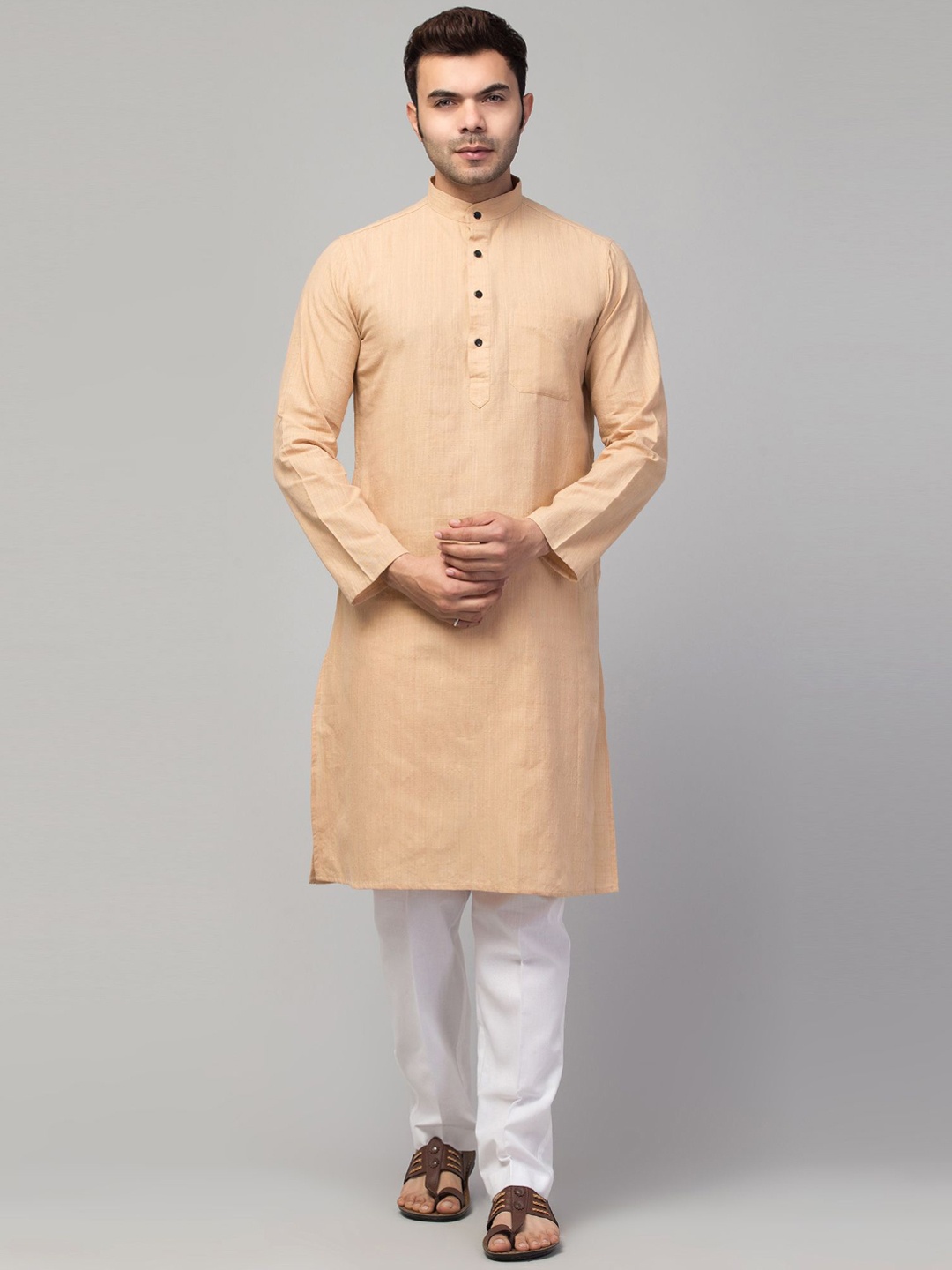 

MUSHKIYA Mandarin Collar Straight Kurta, Beige