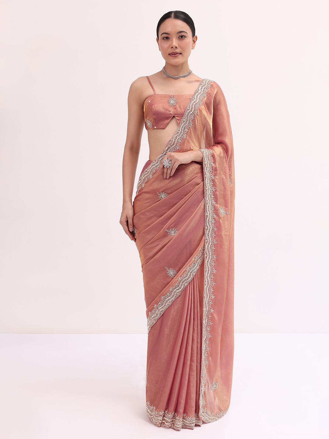 

KALKI Fashion Embroidered Ethnic Motifs Tissue Saree, Peach