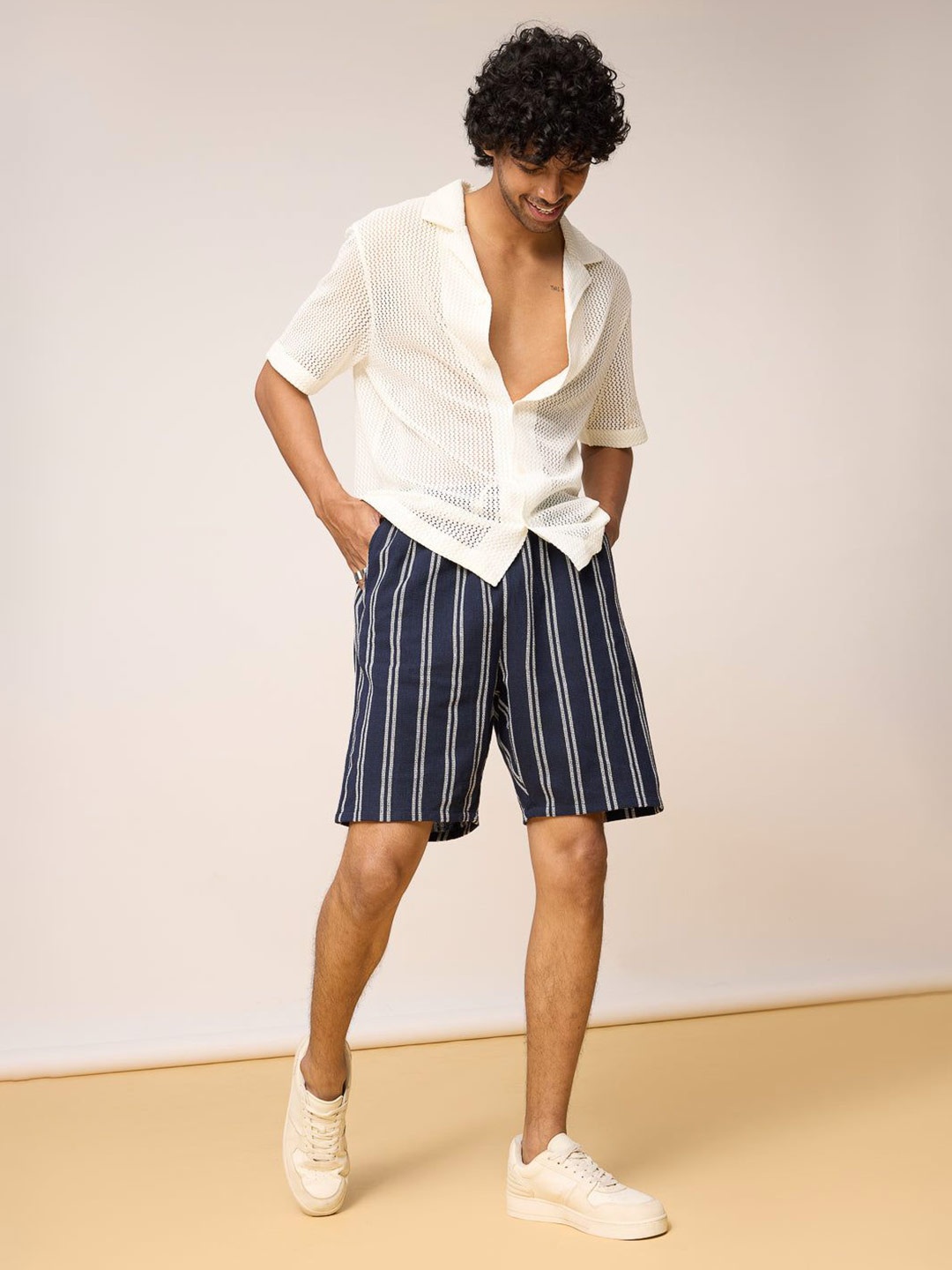 

FREAKINS Men Striped High-Rise Technology Shorts, Navy blue