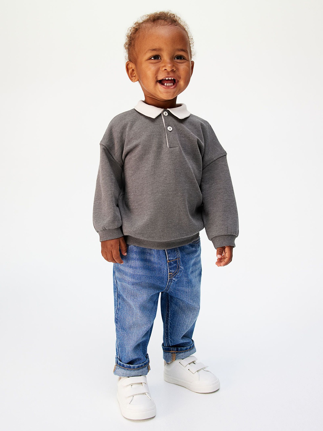 

H&M Boys Drop Shoulder Collared Sweatshirt, Grey