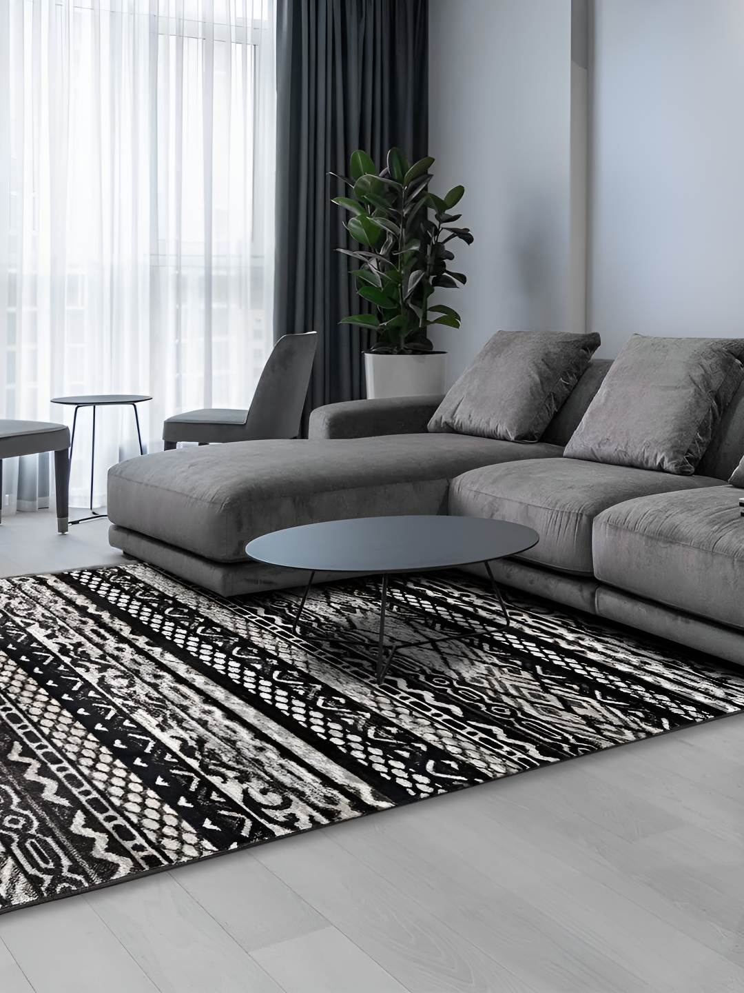 

Sapana Carpet-Mats Black & White Ethnic Motifs Rectangular No Shredding Carpet