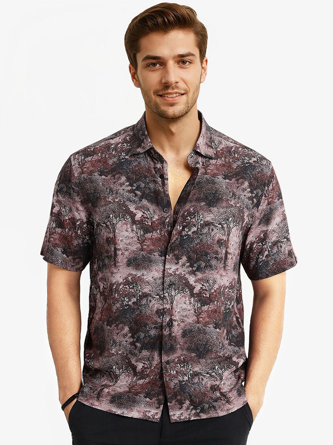 

RARE RABBIT Men Comfort Opaque Printed Casual Shirt, Brown