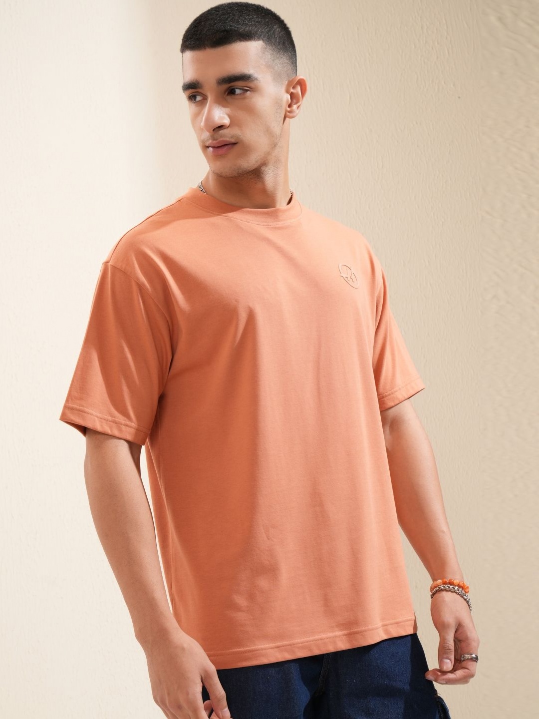 

HIGHLANDER Men Solid Round Neck Cotton Oversized Sports T-Shirt, Orange