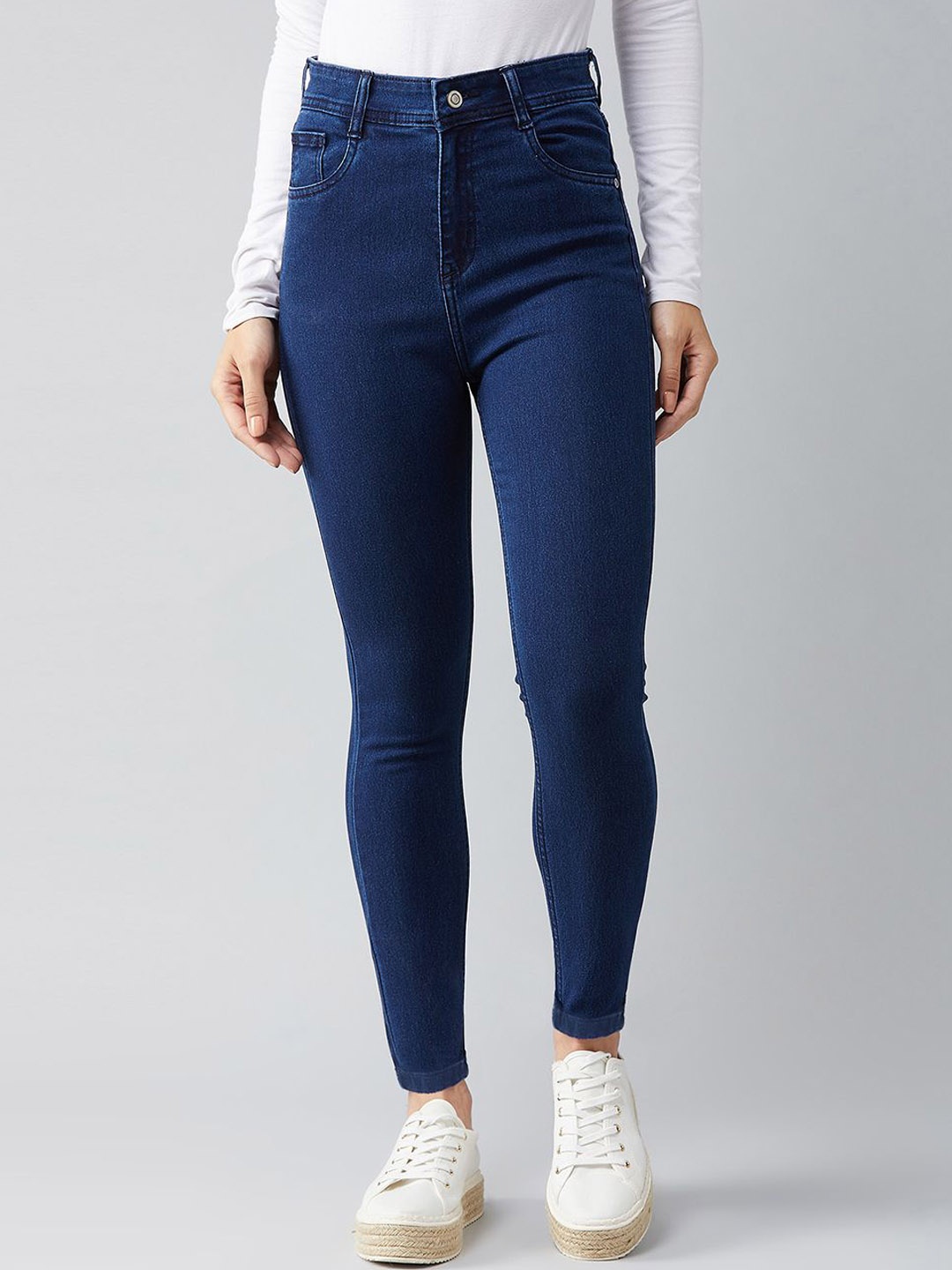 

DOLCE CRUDO Skinny Fit High Rise Clean Look Regular Length Stretchable Denim Jeans, Navy blue