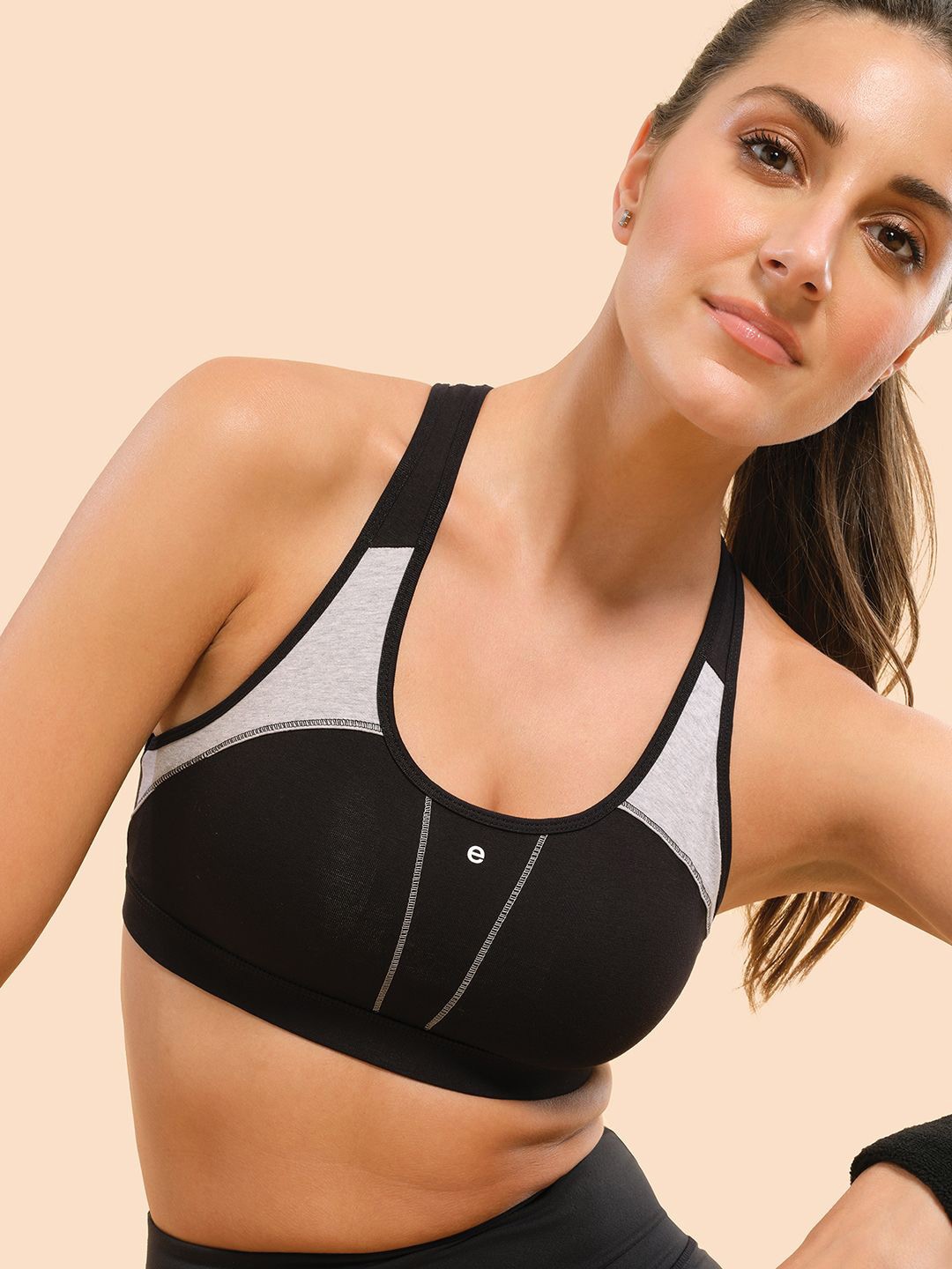 

Enamor Padded Wirefree High Coverage Racer Back Sports Bra With Removable Pads Sb08, Black