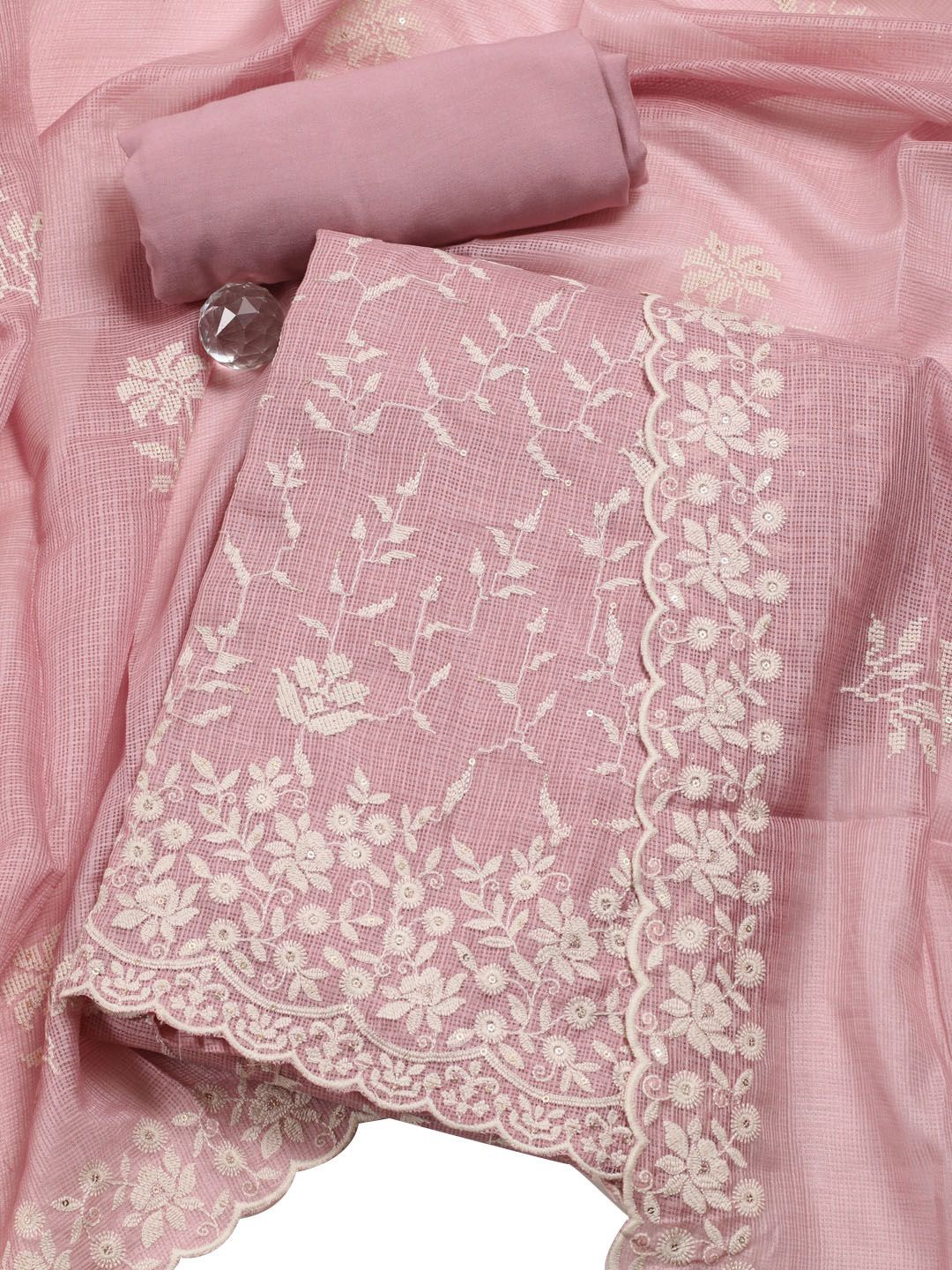 

Meena Bazaar Embroidered Unstitched Dress Material, Pink