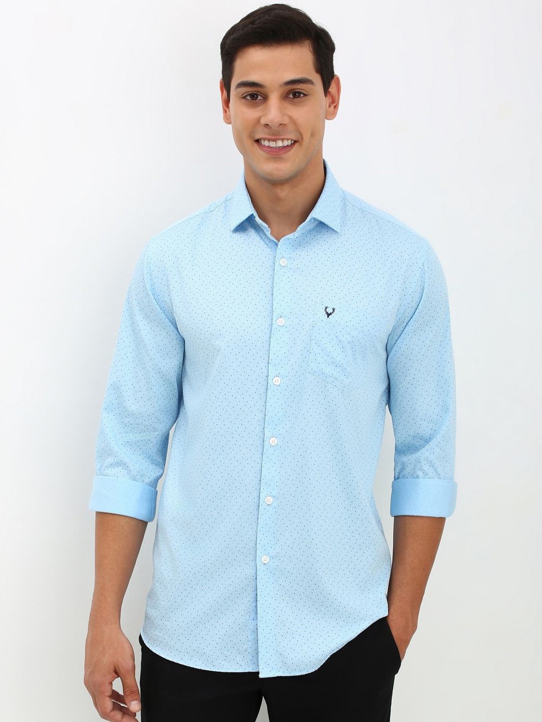 

Allen Solly Men Spread Collar Micro Ditsy Printed Cotton Slim Fit Casual Shirt, Blue