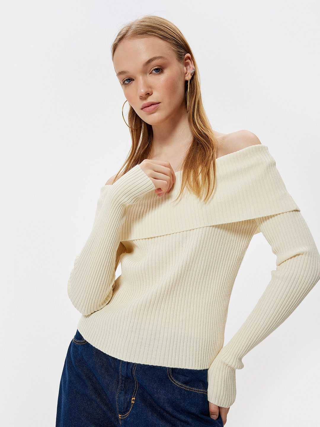 

Koton Women Ribbed Pullover, Beige