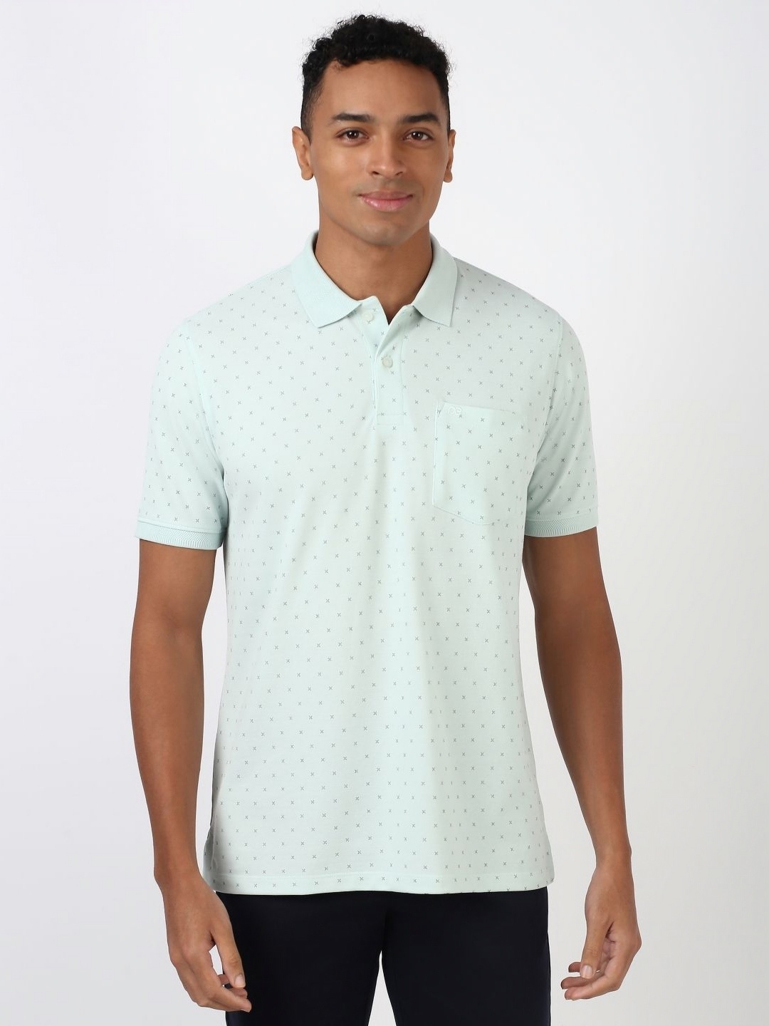 

Peter England Men Self Design Polo Collar Cotton T-Shirt, Sea green