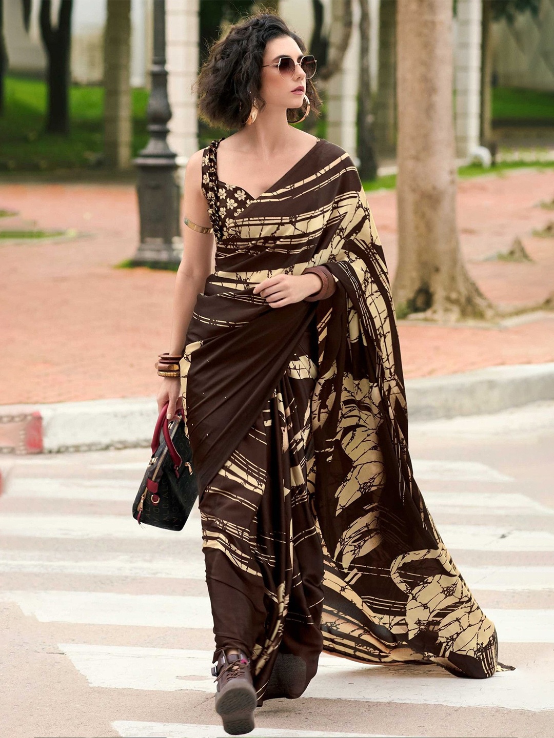 

MySilkLove Satin Saree, Brown