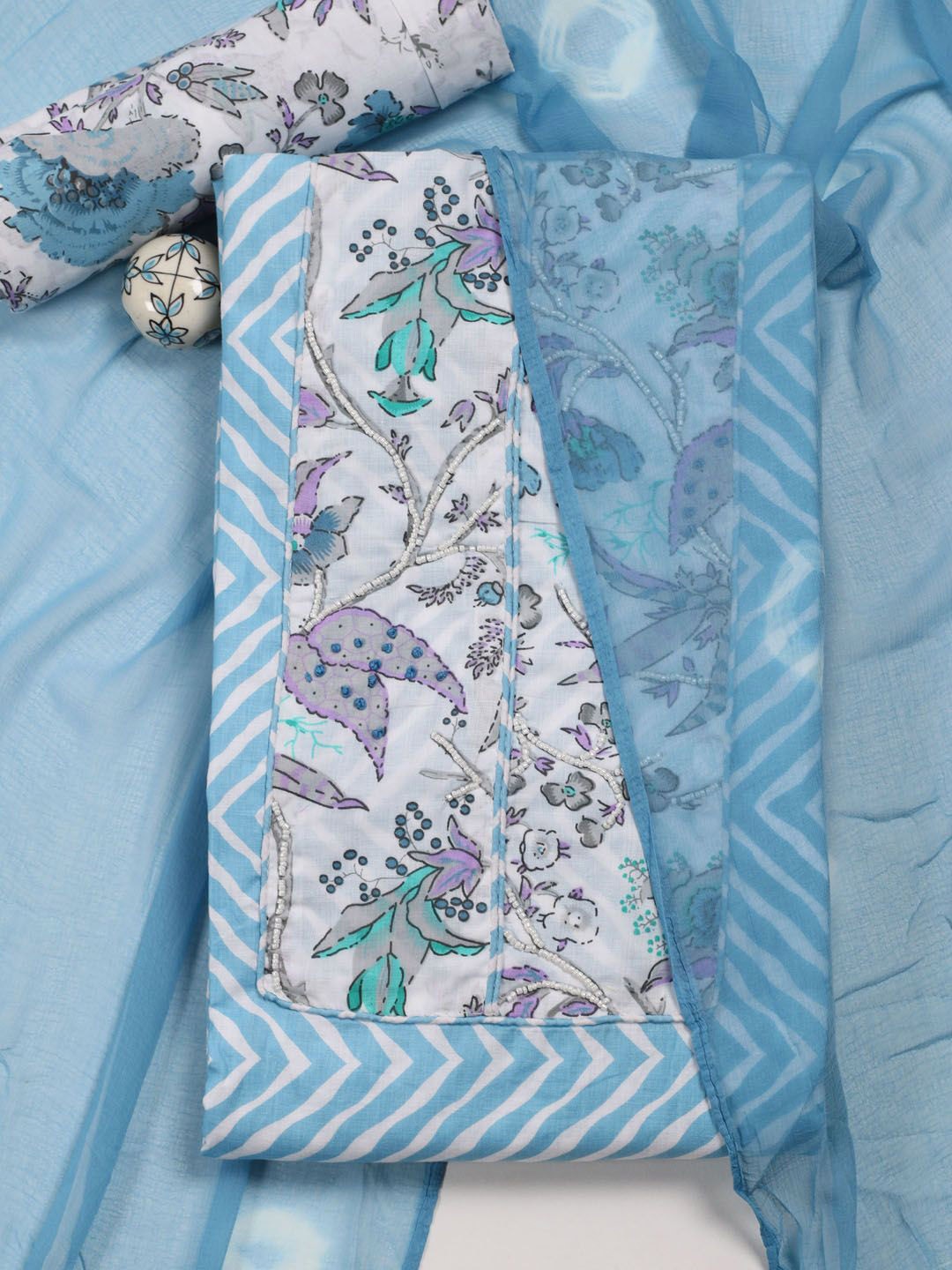 

Meena Bazaar Printed Unstitched Dress Material, Blue