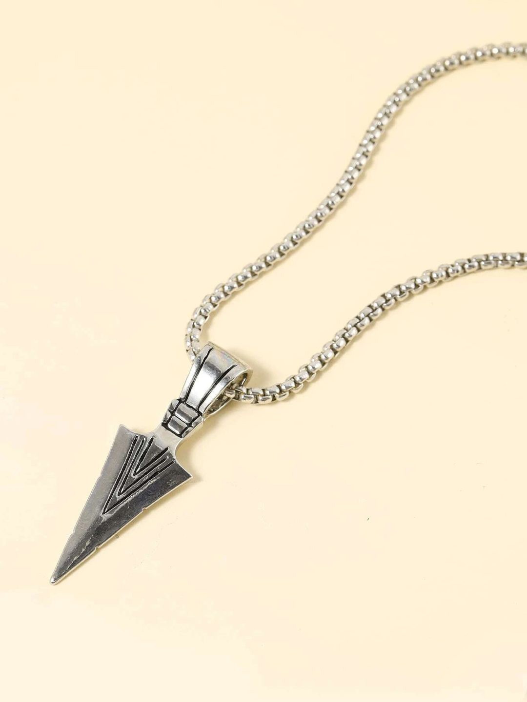 

KRENOZ Men Silver-Plated Stainless Steel Pendant & Chain