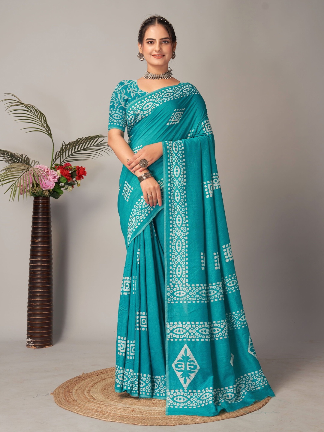 

KALINI Pure Cotton Jamdani Saree, Blue