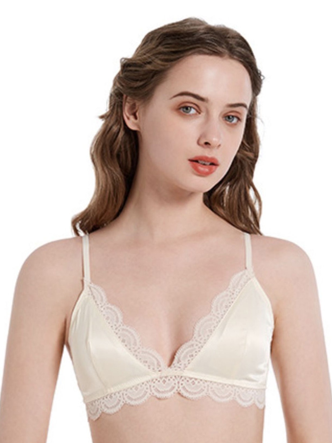 

LULU & SKY Medium Coverage Solid Bra, Cream