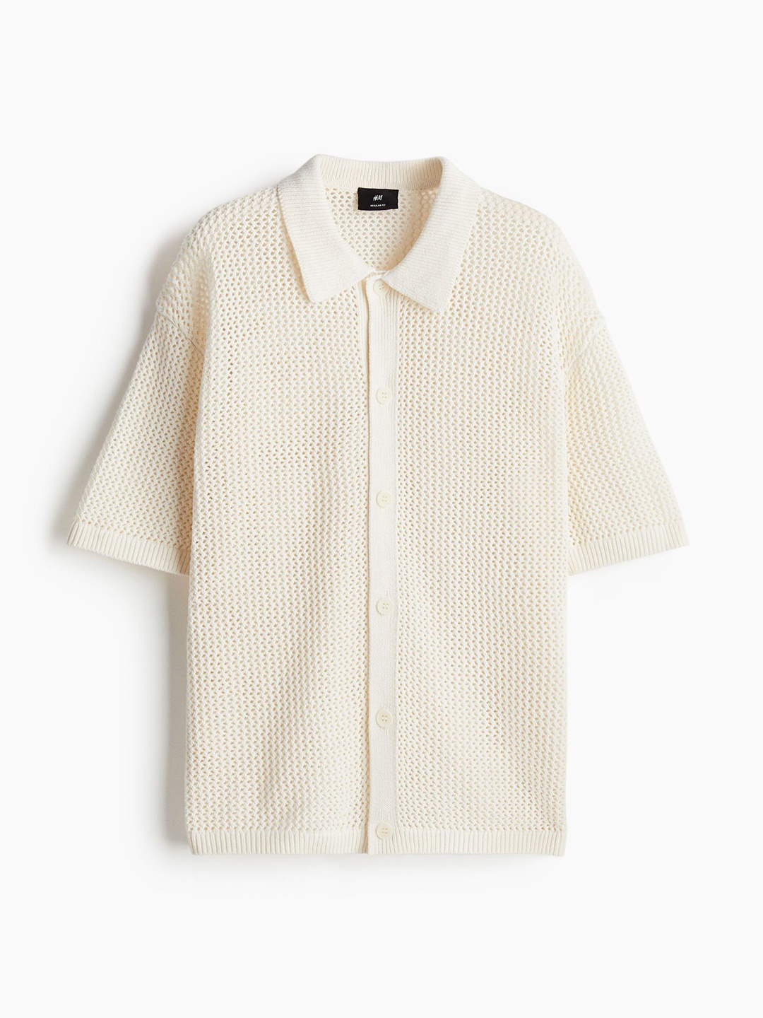 

H&M Men Short Sleeve Pointelle-Knit Shirt, White